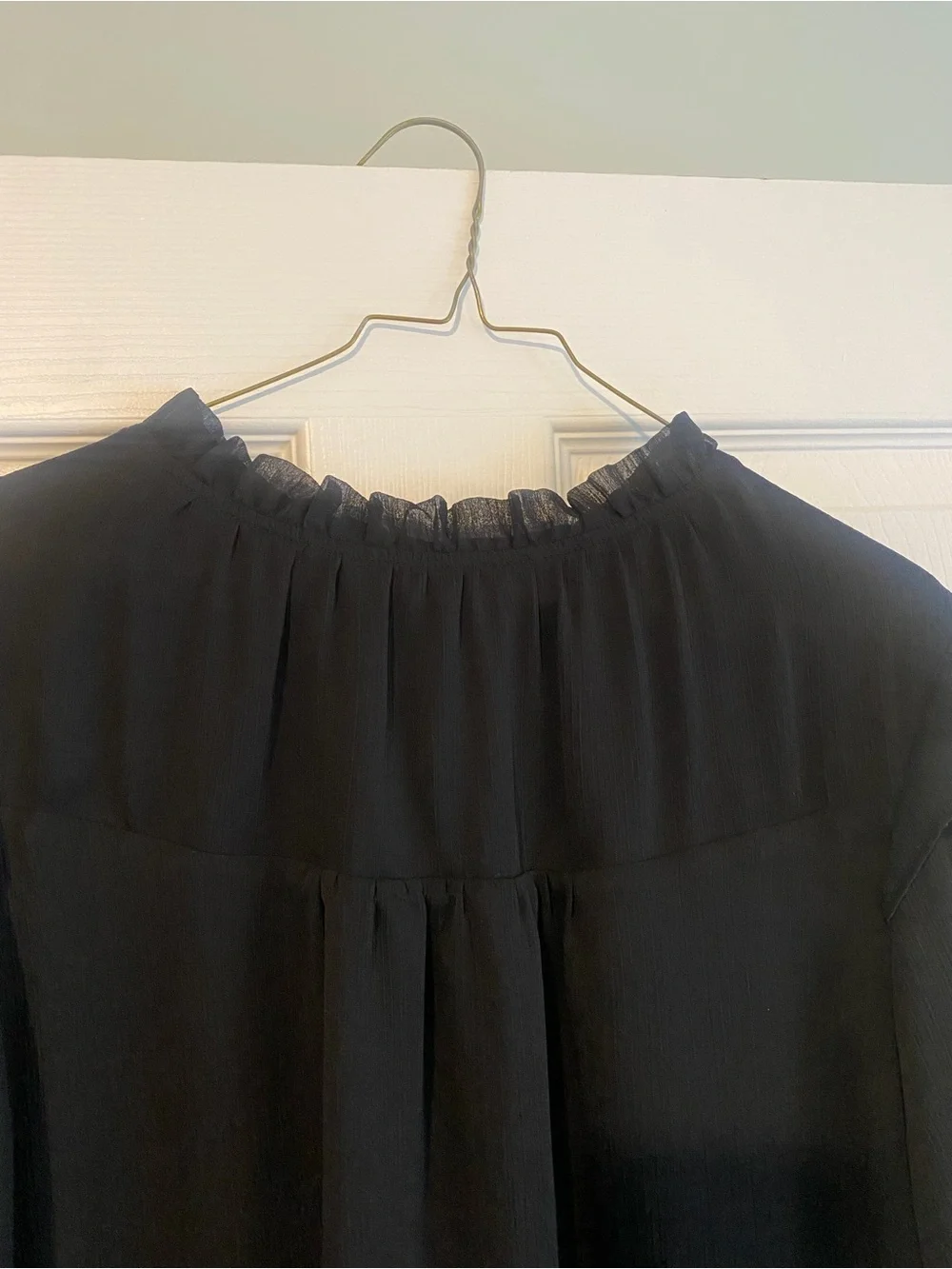 LOFT Black Ruffled Collar Puff Sleeve Blouse